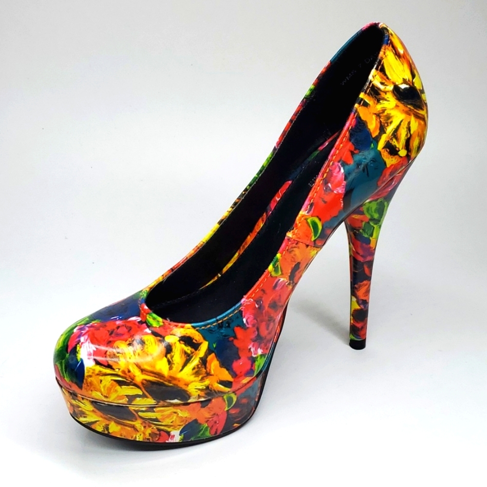 Wild Pair Dayton Multi Color Floral Platform Stilettos 7